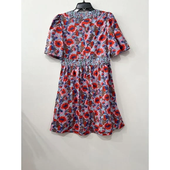 New Boden Size 6R V-Neck Contrast Detail Dress Dusty Blue, Terrace Bud Summer - Picture 11 of 15